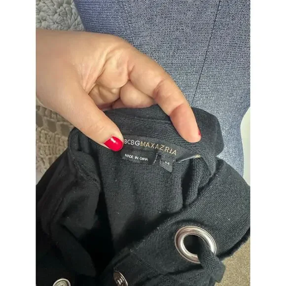 BCBGMAXAZRIA Vintage Y2K Black Cotton Snap Front Bling Hoodie Size Medium - Picture 4 of 6